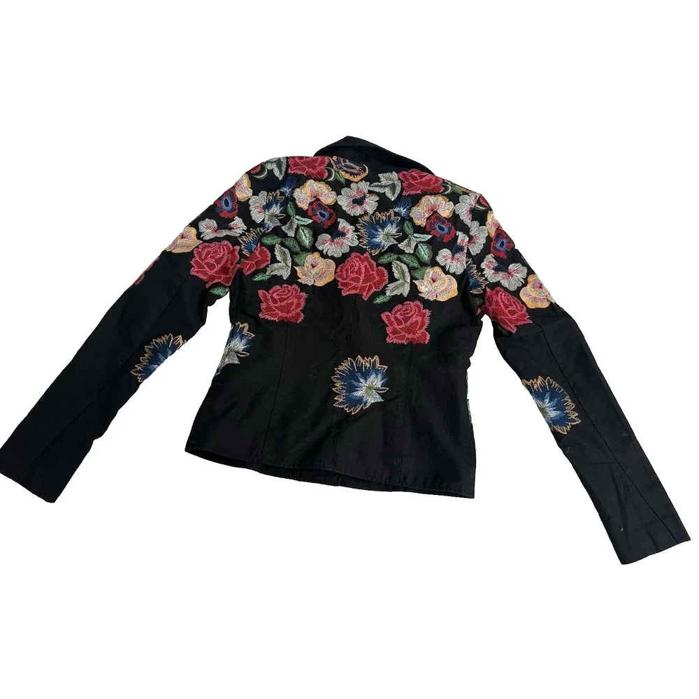 DESIGUAL‎ Women's Embroidered Fiorella Biker Jacket Sz 38 EU 4 US Floral
